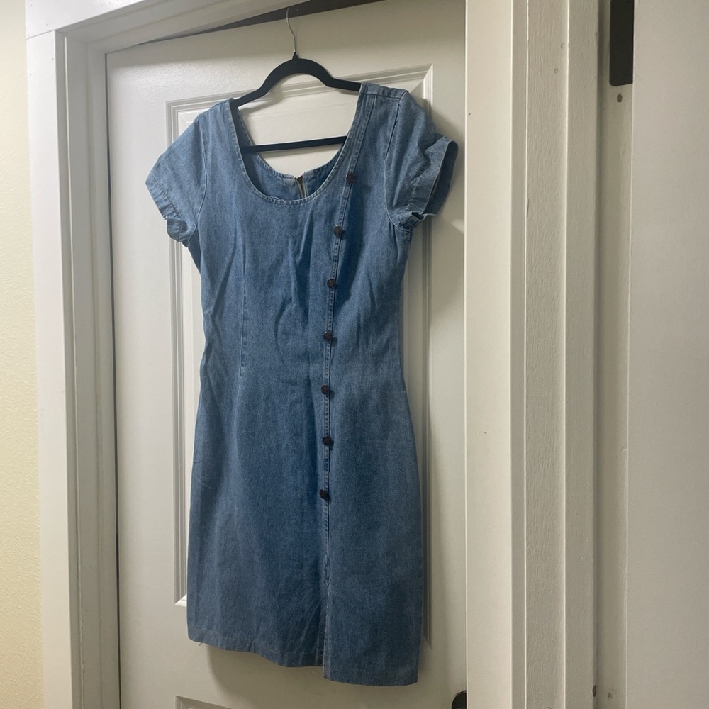 Vintage 80s Denim Blue Button-Down Dress